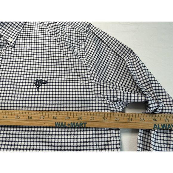 Old South Men's Medium Button Up white/black check Embroidered Logo CLEAN - Picture 7 of 12